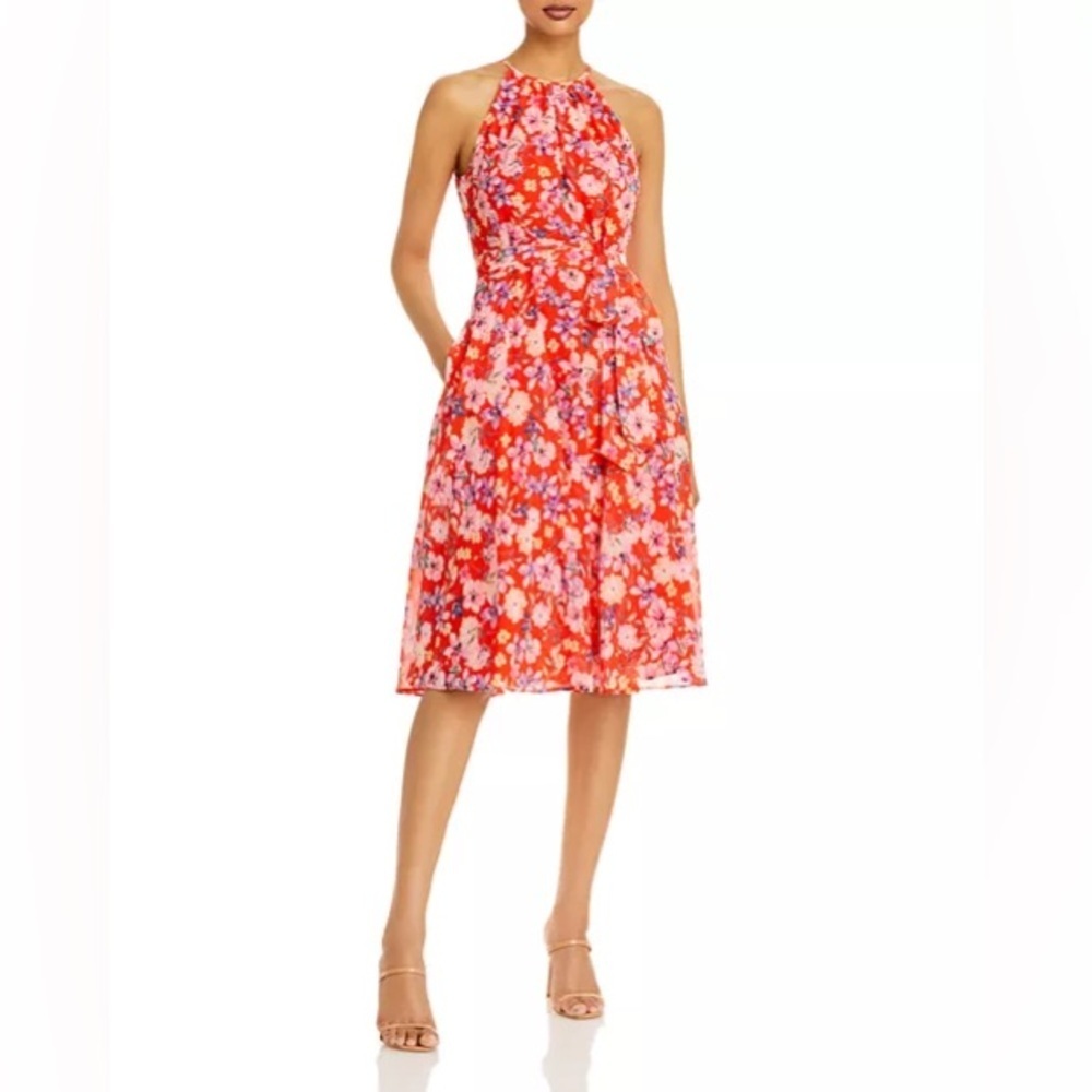 Beautiful NWOT Eliza J floral print, pleated halter dress Size 4 - Picture 2 of 7